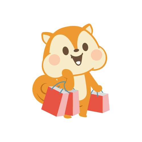 買い物袋を持つモッピーのキャラクター