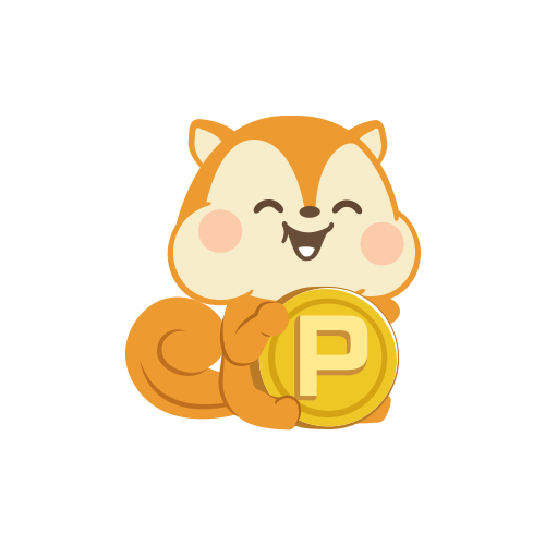 大きなポイントコインを持つモッピーのキャラクター