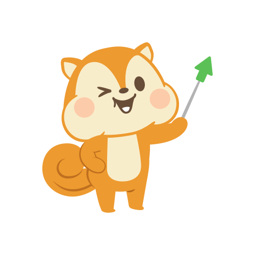 矢印を掲げるモッピーのキャラクター